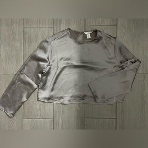 H&M satin cropped long sleeved blouse